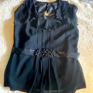 Banana Republic Tie Waist Blouse Black Cap Sleeve XS